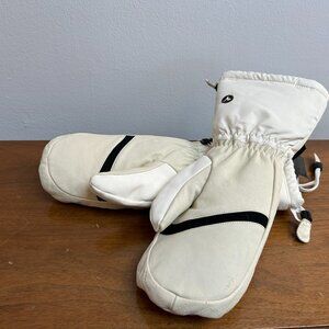 Marmot warm white mittens. NEVER WORN, Leather palm, Medium, snow cuff